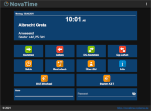 Digitales arbeitszeiterfassen mit Novatime Software schwarzes Browserterminal